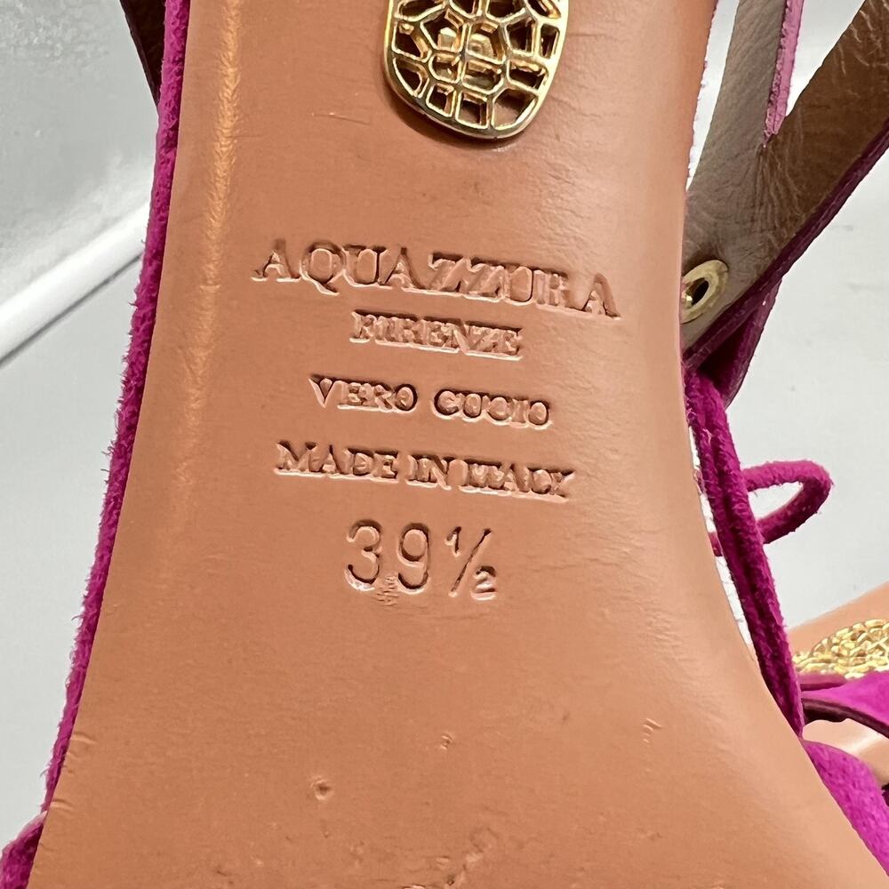 Aquazzura Sandals Womens 9.5 Pink Suede Strappy Lace Up Studded Heel Open Toe - Picture 9 of 11